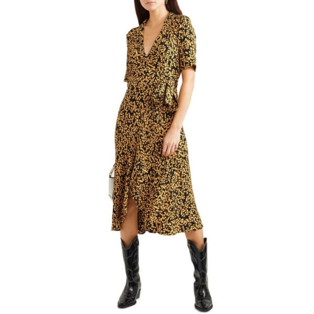 Ganni floral flowing wrap dress - size s/xs